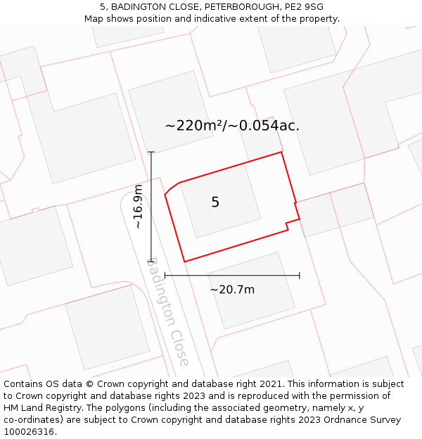 5, BADINGTON CLOSE, PETERBOROUGH, PE2 9SG: Plot and title map
