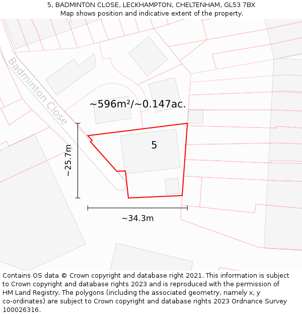 5, BADMINTON CLOSE, LECKHAMPTON, CHELTENHAM, GL53 7BX: Plot and title map