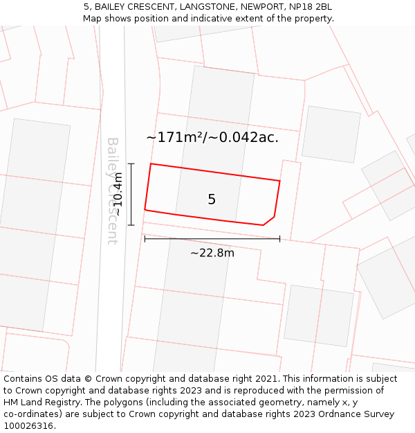 5, BAILEY CRESCENT, LANGSTONE, NEWPORT, NP18 2BL: Plot and title map