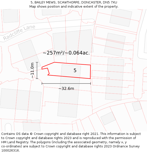 5, BAILEY MEWS, SCAWTHORPE, DONCASTER, DN5 7XU: Plot and title map