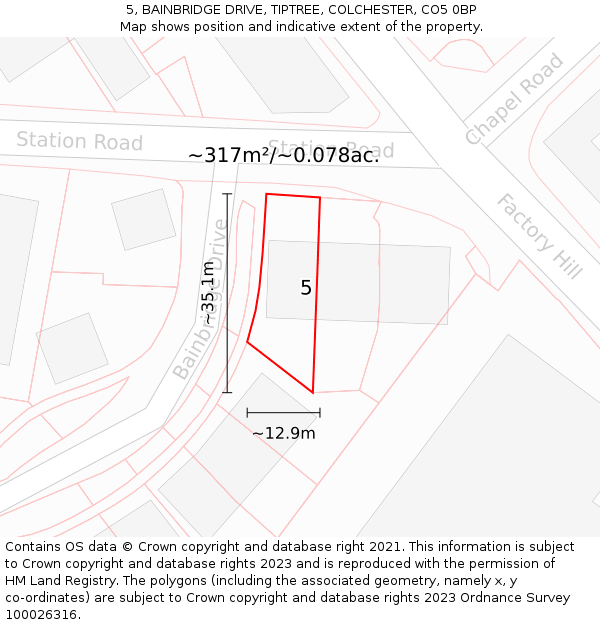 5, BAINBRIDGE DRIVE, TIPTREE, COLCHESTER, CO5 0BP: Plot and title map