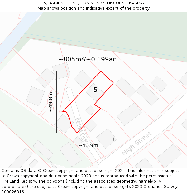 5, BAINES CLOSE, CONINGSBY, LINCOLN, LN4 4SA: Plot and title map
