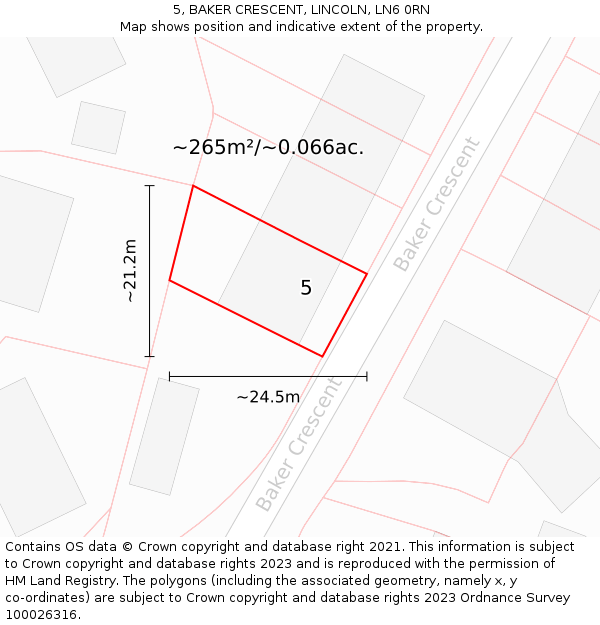 5, BAKER CRESCENT, LINCOLN, LN6 0RN: Plot and title map
