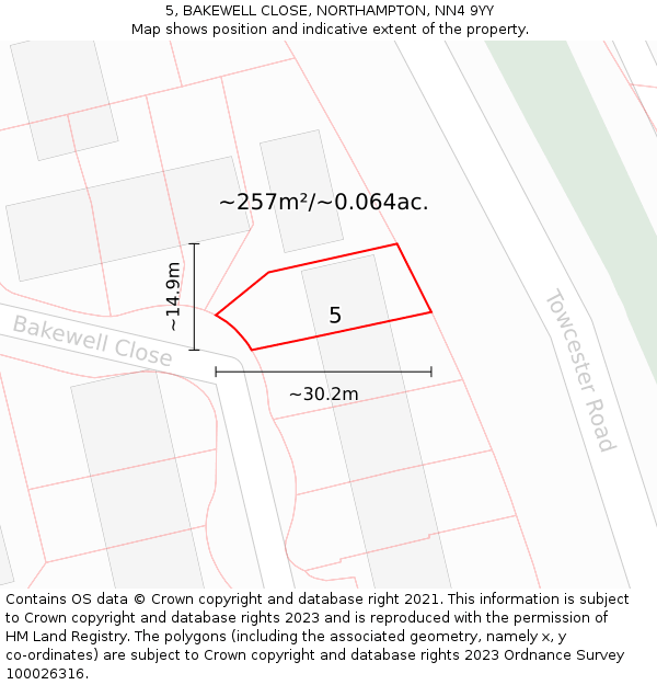 5, BAKEWELL CLOSE, NORTHAMPTON, NN4 9YY: Plot and title map