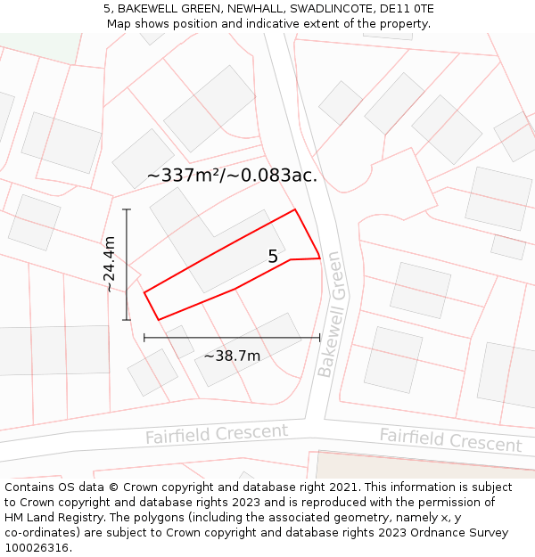 5, BAKEWELL GREEN, NEWHALL, SWADLINCOTE, DE11 0TE: Plot and title map