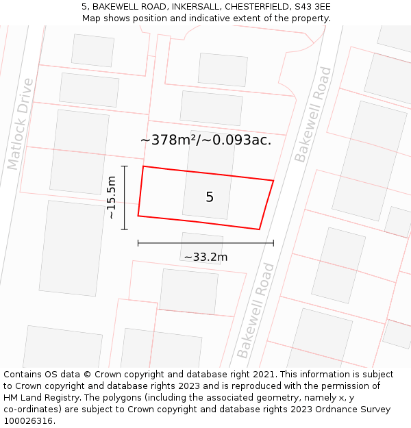 5, BAKEWELL ROAD, INKERSALL, CHESTERFIELD, S43 3EE: Plot and title map