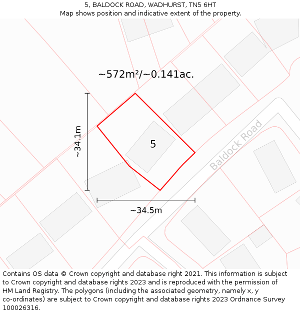 5, BALDOCK ROAD, WADHURST, TN5 6HT: Plot and title map