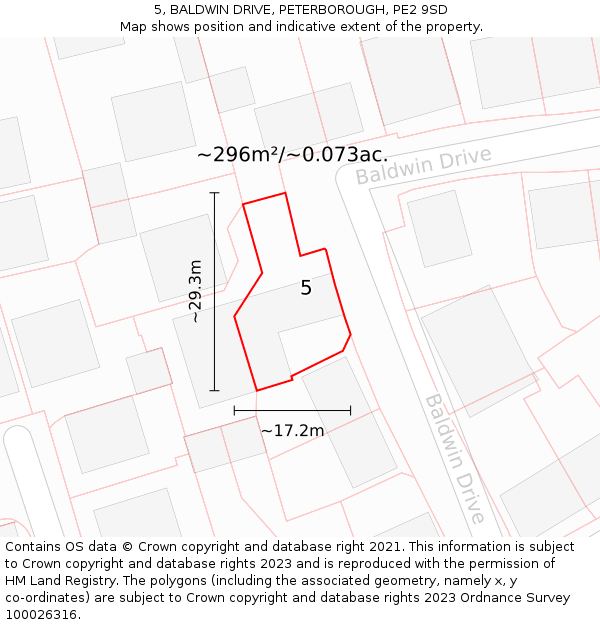 5, BALDWIN DRIVE, PETERBOROUGH, PE2 9SD: Plot and title map