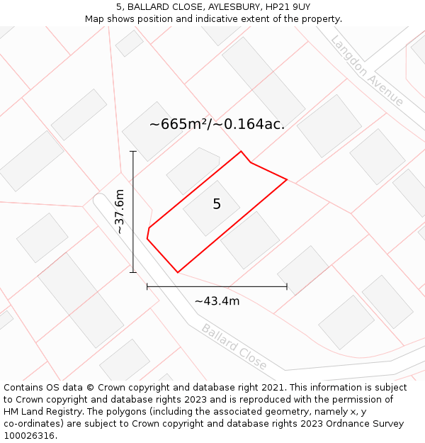 5, BALLARD CLOSE, AYLESBURY, HP21 9UY: Plot and title map