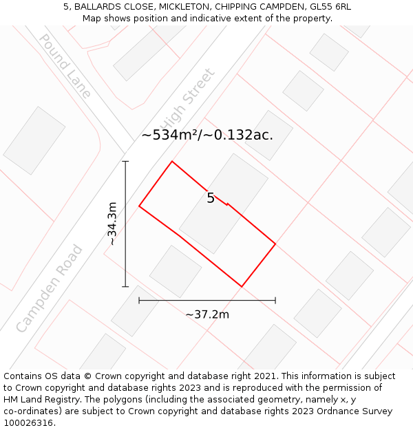 5, BALLARDS CLOSE, MICKLETON, CHIPPING CAMPDEN, GL55 6RL: Plot and title map