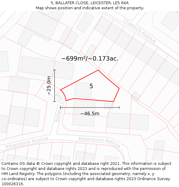 5, BALLATER CLOSE, LEICESTER, LE5 6XA: Plot and title map