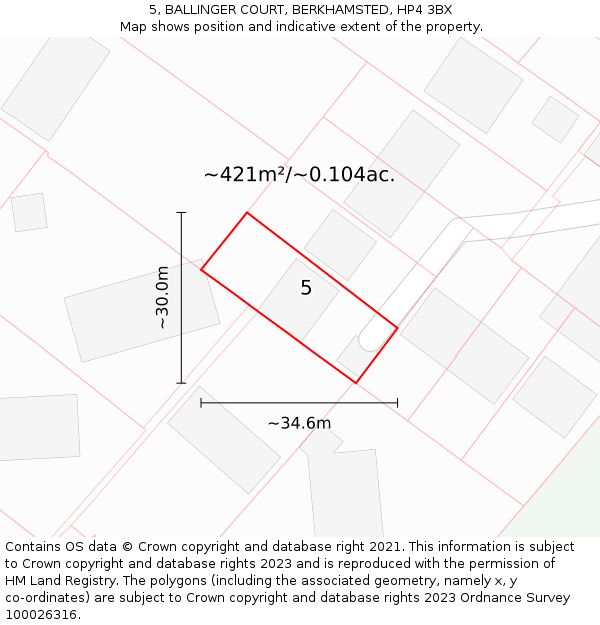 5, BALLINGER COURT, BERKHAMSTED, HP4 3BX: Plot and title map