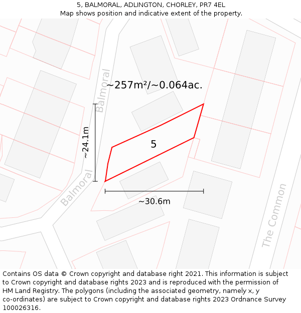 5, BALMORAL, ADLINGTON, CHORLEY, PR7 4EL: Plot and title map