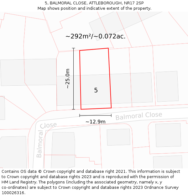 5, BALMORAL CLOSE, ATTLEBOROUGH, NR17 2SP: Plot and title map