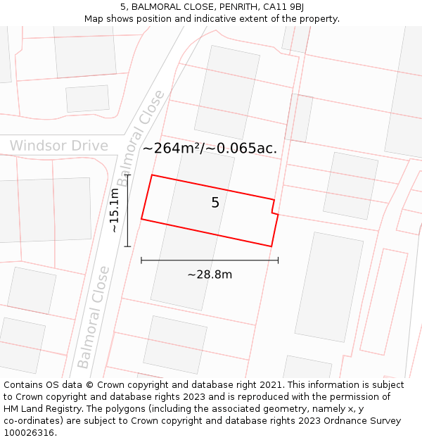 5, BALMORAL CLOSE, PENRITH, CA11 9BJ: Plot and title map