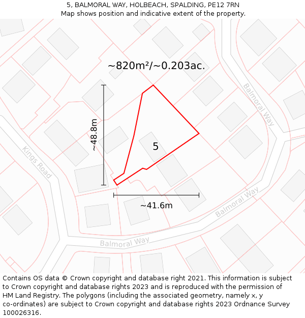 5, BALMORAL WAY, HOLBEACH, SPALDING, PE12 7RN: Plot and title map