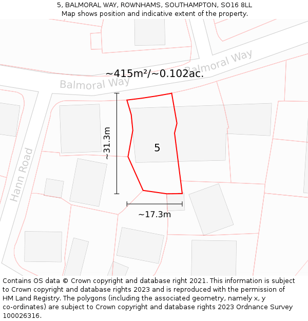 5, BALMORAL WAY, ROWNHAMS, SOUTHAMPTON, SO16 8LL: Plot and title map