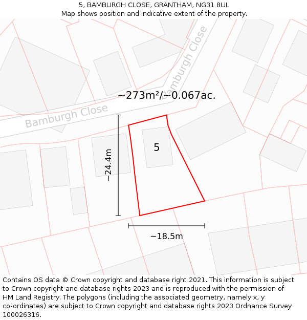 5, BAMBURGH CLOSE, GRANTHAM, NG31 8UL: Plot and title map