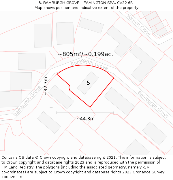 5, BAMBURGH GROVE, LEAMINGTON SPA, CV32 6RL: Plot and title map