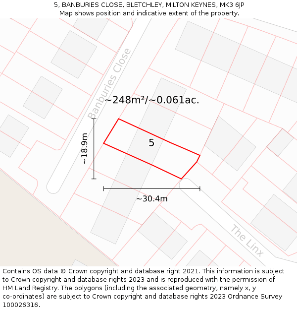 5, BANBURIES CLOSE, BLETCHLEY, MILTON KEYNES, MK3 6JP: Plot and title map