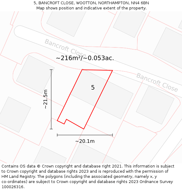 5, BANCROFT CLOSE, WOOTTON, NORTHAMPTON, NN4 6BN: Plot and title map