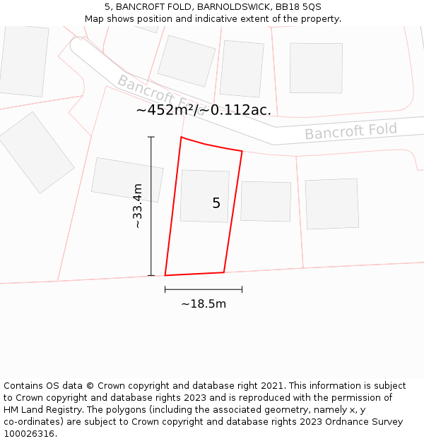 5, BANCROFT FOLD, BARNOLDSWICK, BB18 5QS: Plot and title map