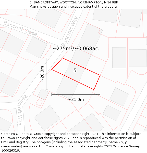 5, BANCROFT WAY, WOOTTON, NORTHAMPTON, NN4 6BF: Plot and title map