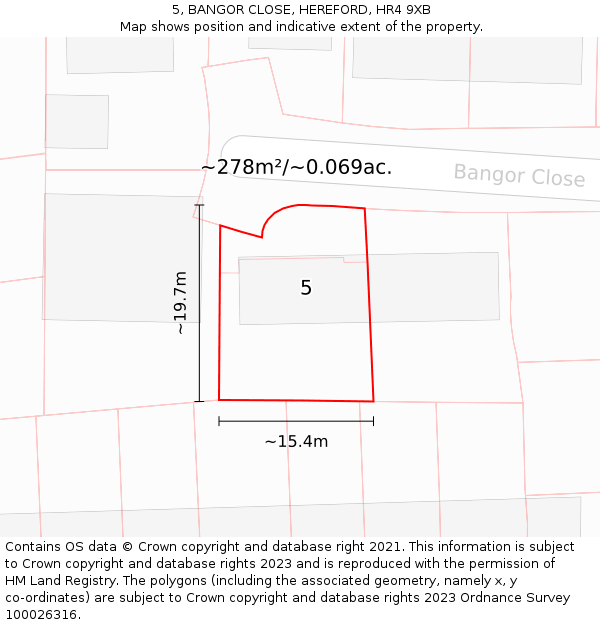 5, BANGOR CLOSE, HEREFORD, HR4 9XB: Plot and title map