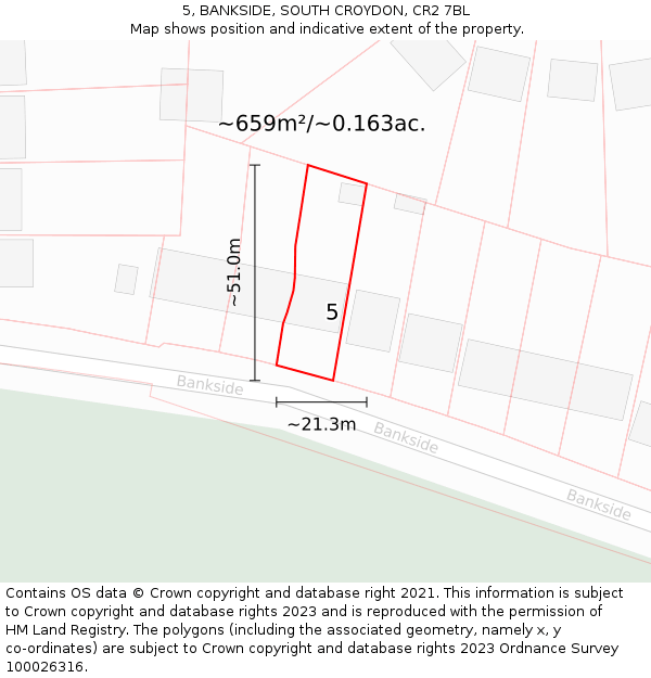 5, BANKSIDE, SOUTH CROYDON, CR2 7BL: Plot and title map