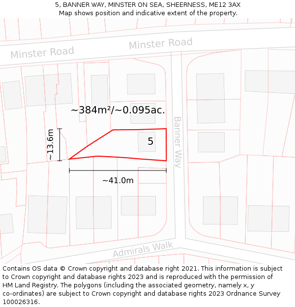 5, BANNER WAY, MINSTER ON SEA, SHEERNESS, ME12 3AX: Plot and title map