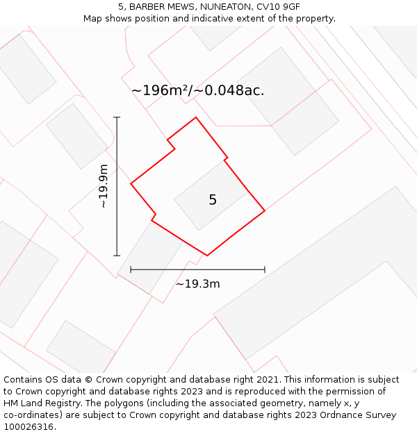 5, BARBER MEWS, NUNEATON, CV10 9GF: Plot and title map