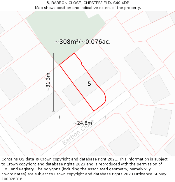 5, BARBON CLOSE, CHESTERFIELD, S40 4DP: Plot and title map