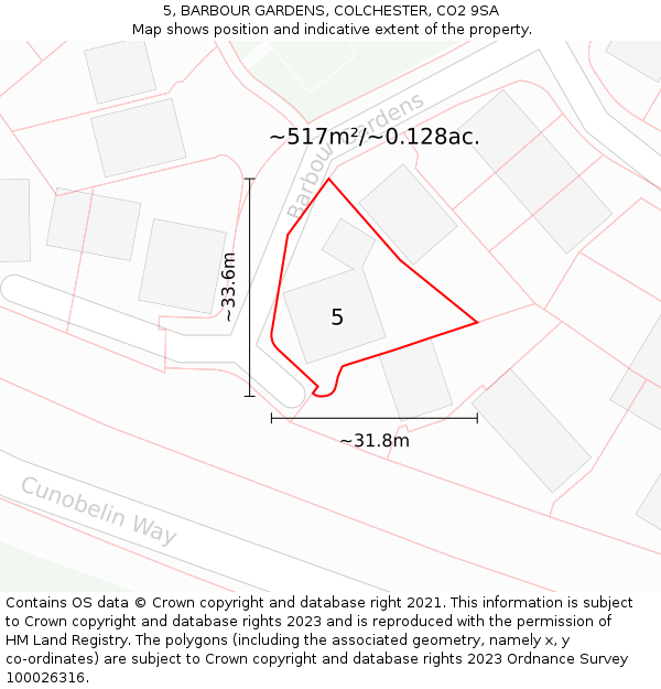 5, BARBOUR GARDENS, COLCHESTER, CO2 9SA: Plot and title map