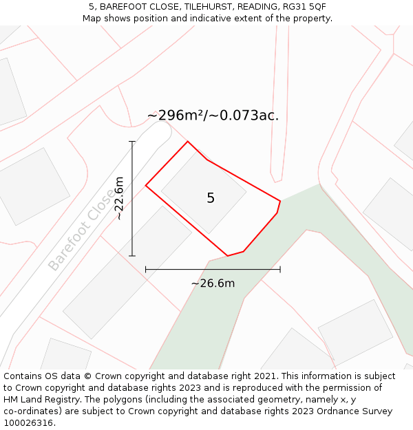 5, BAREFOOT CLOSE, TILEHURST, READING, RG31 5QF: Plot and title map