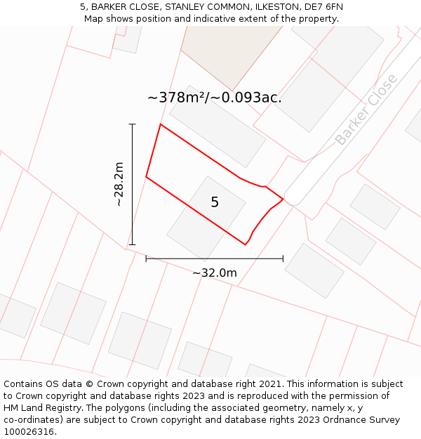 5, BARKER CLOSE, STANLEY COMMON, ILKESTON, DE7 6FN: Plot and title map