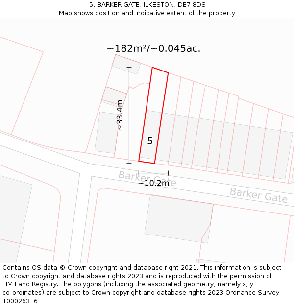 5, BARKER GATE, ILKESTON, DE7 8DS: Plot and title map