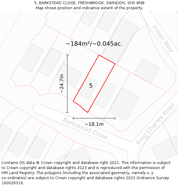 5, BARKSTEAD CLOSE, FRESHBROOK, SWINDON, SN5 8NB: Plot and title map