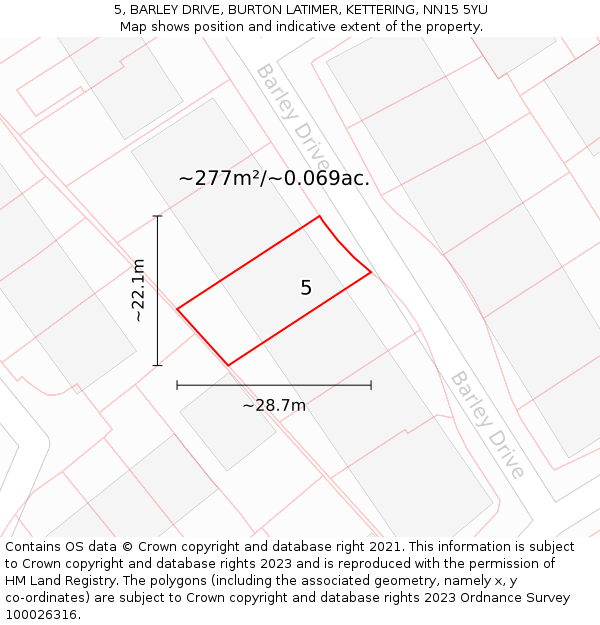 5, BARLEY DRIVE, BURTON LATIMER, KETTERING, NN15 5YU: Plot and title map