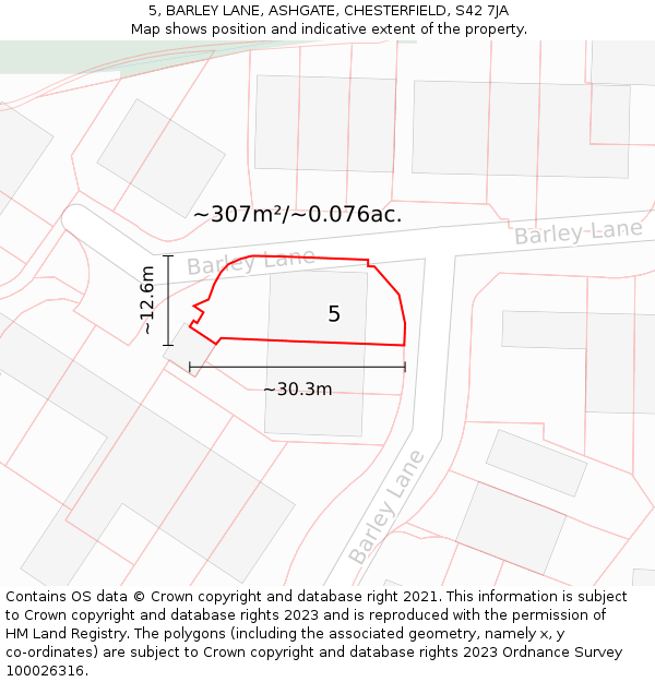 5, BARLEY LANE, ASHGATE, CHESTERFIELD, S42 7JA: Plot and title map