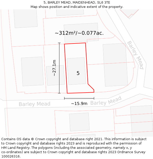 5, BARLEY MEAD, MAIDENHEAD, SL6 3TE: Plot and title map
