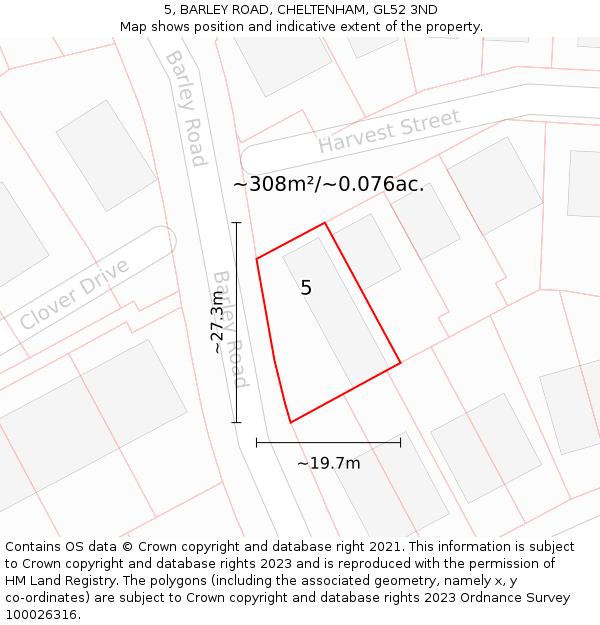5, BARLEY ROAD, CHELTENHAM, GL52 3ND: Plot and title map