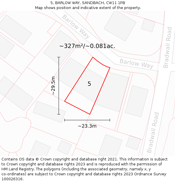 5, BARLOW WAY, SANDBACH, CW11 1PB: Plot and title map