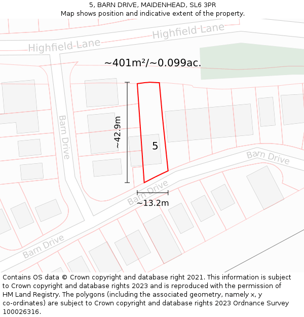 5, BARN DRIVE, MAIDENHEAD, SL6 3PR: Plot and title map