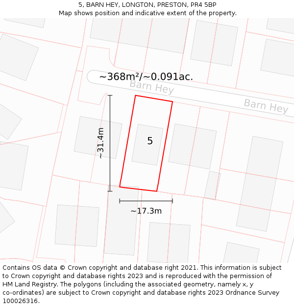 5, BARN HEY, LONGTON, PRESTON, PR4 5BP: Plot and title map