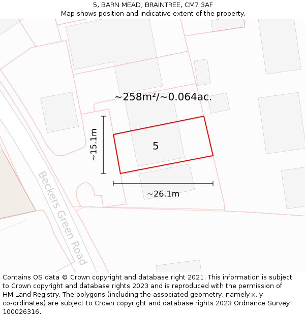 5, BARN MEAD, BRAINTREE, CM7 3AF: Plot and title map
