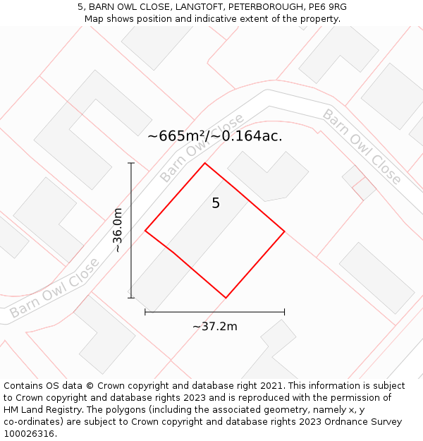 5, BARN OWL CLOSE, LANGTOFT, PETERBOROUGH, PE6 9RG: Plot and title map