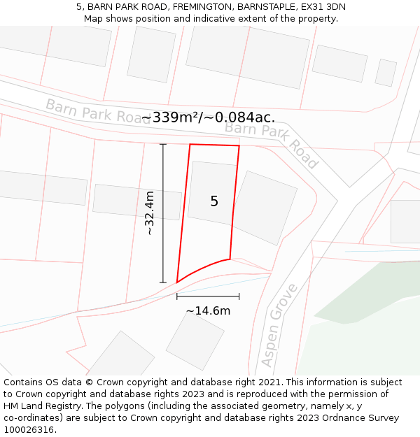 5, BARN PARK ROAD, FREMINGTON, BARNSTAPLE, EX31 3DN: Plot and title map