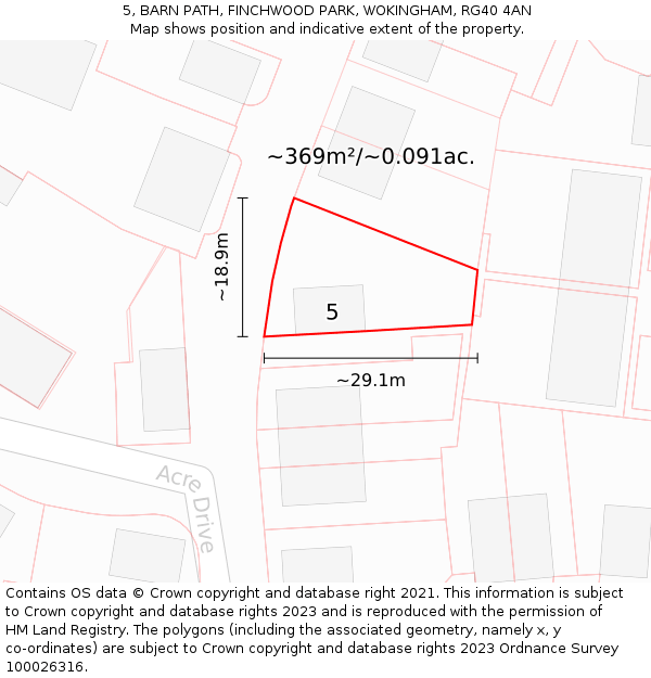5, BARN PATH, FINCHWOOD PARK, WOKINGHAM, RG40 4AN: Plot and title map