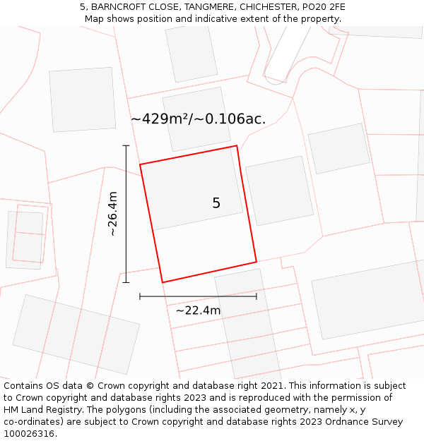 5, BARNCROFT CLOSE, TANGMERE, CHICHESTER, PO20 2FE: Plot and title map