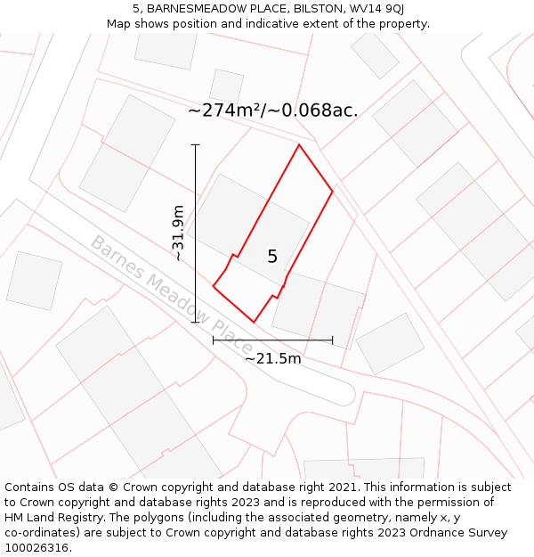 5, BARNESMEADOW PLACE, BILSTON, WV14 9QJ: Plot and title map